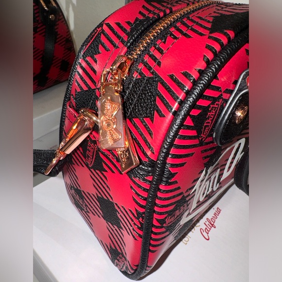 NWOT Von Dutch Red Plaid Crossbody Bag - Picture 5 of 12